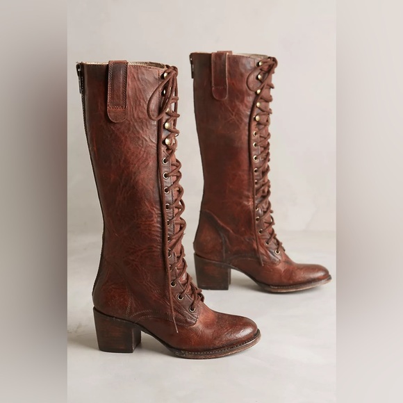 Freebird Grany Lace Up Leather Granny Tall Boots in Wine - Picture 2 of 14